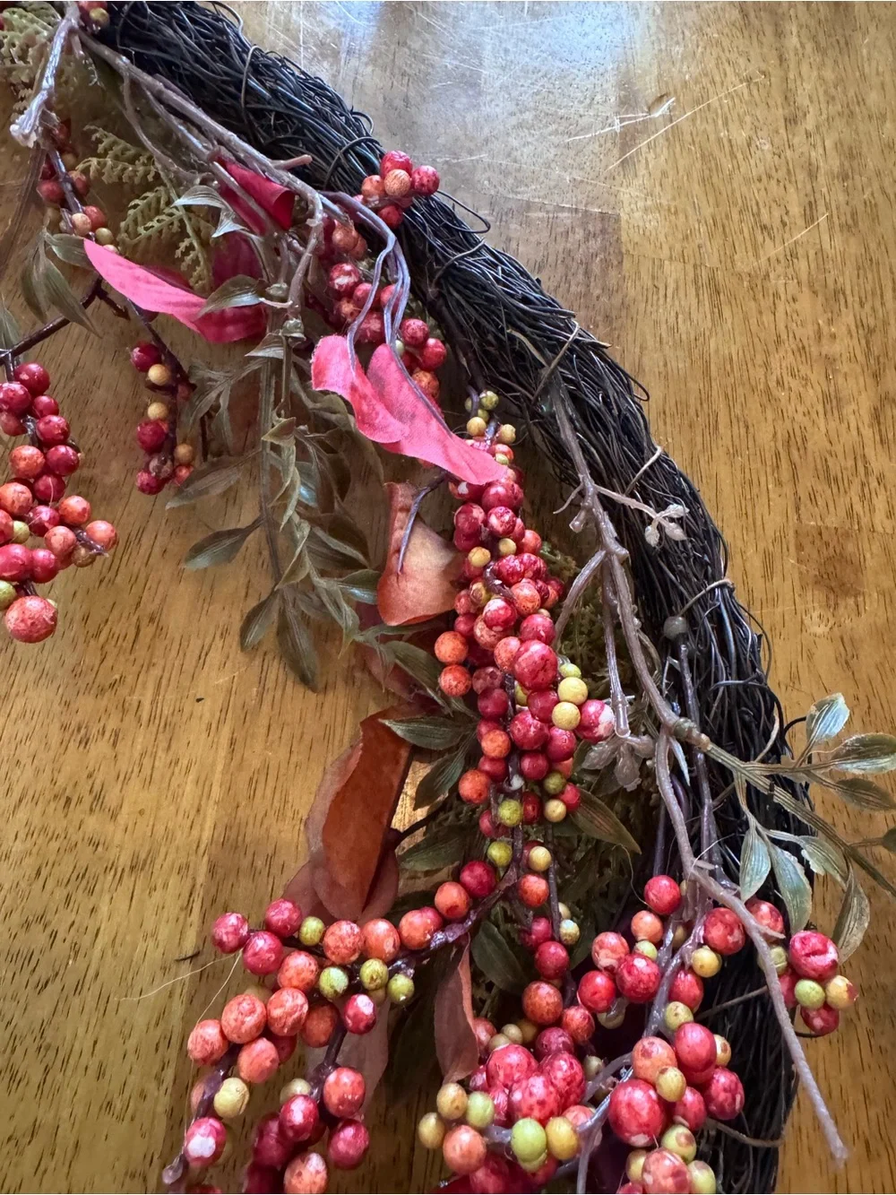 Rustic Autumn Pip Berry Swag Garland - Burgundy Faux Leaves & Berries